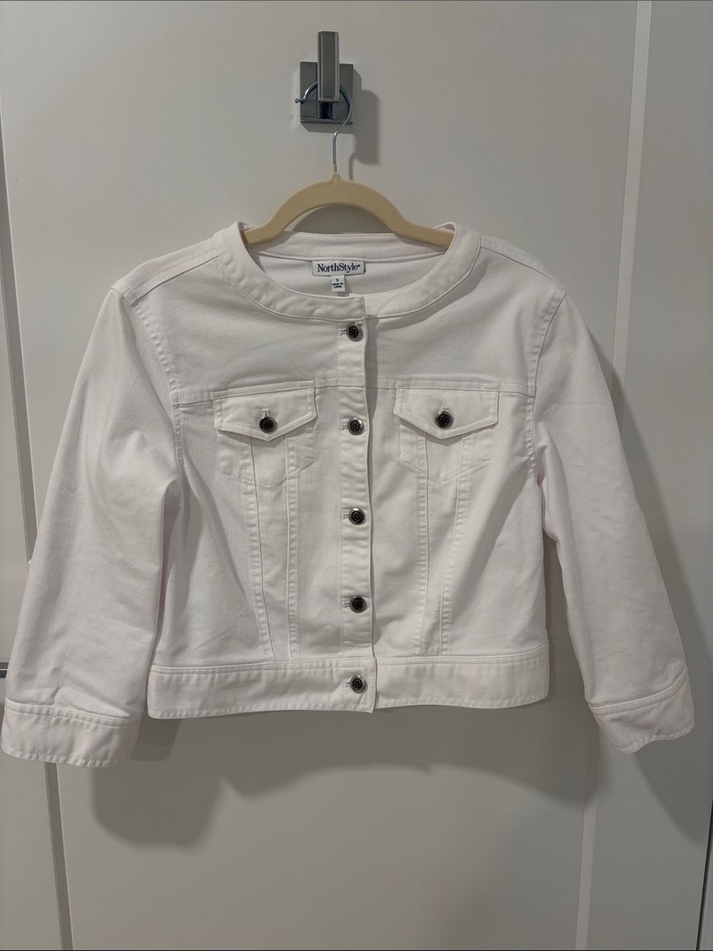 NorthStyle White Women’s Denim Jacket with Button Front